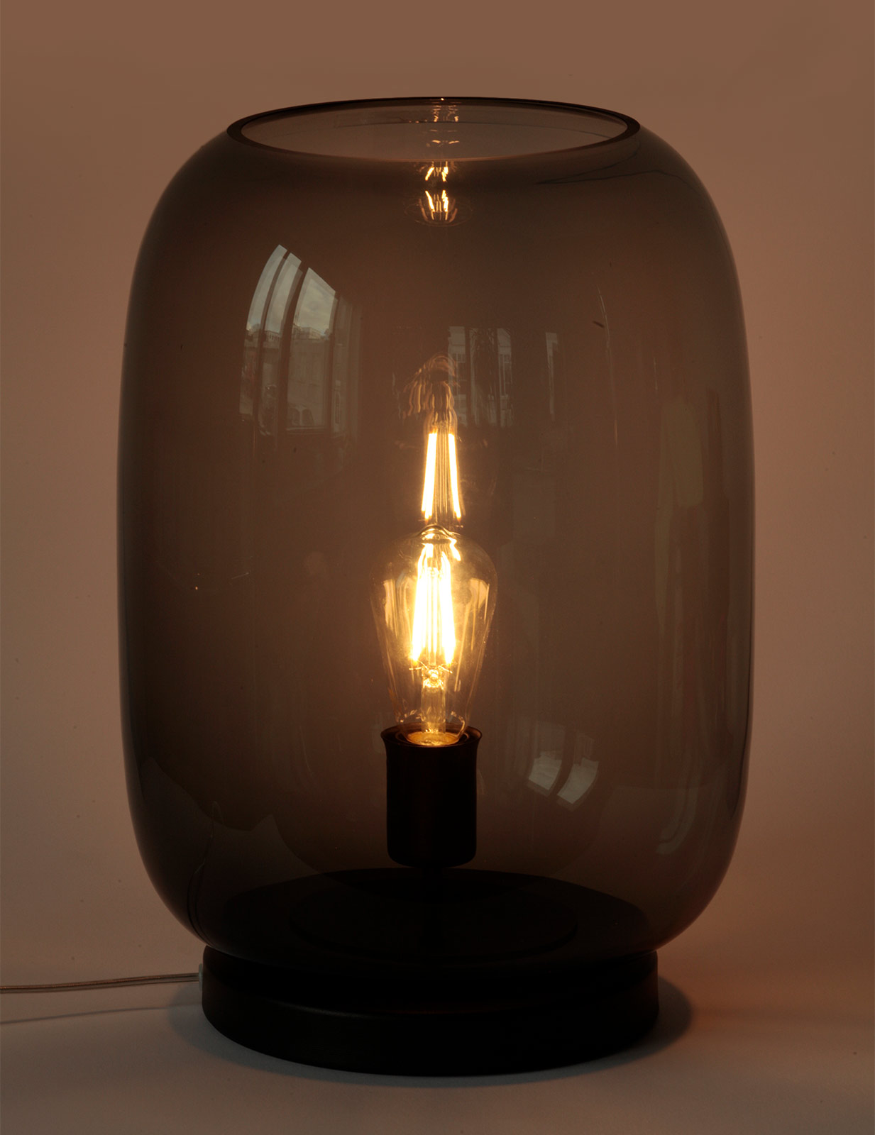 Große Glas-Tischleuchte (45 cm) mit Rauchglas-Schirm – Casa Lumi