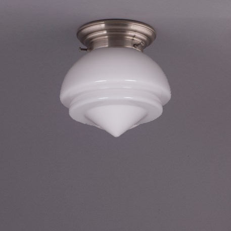 Art Déco ceiling light with pointy opal glass Ø 19 cm: Deckenteil sanft gestuft, matt vernickelt
