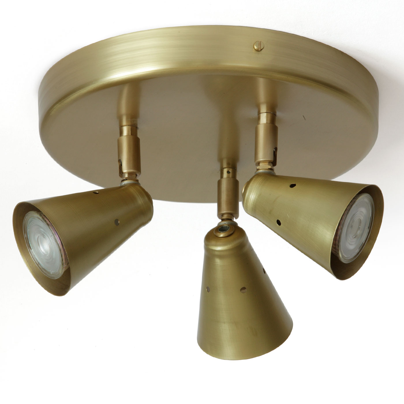 Bild 1: Dreifach-Deckenstrahler, exklusiv in Frankreich gefertigt, Oberfläche „Messing satiniert“ Kleiner Dreifach-Deckenstrahler aus Frankreich ROTISSE: Dreifach-Deckenstrahler, exklusiv in Frankreich gefertigt, Oberfläche „Messing satiniert“