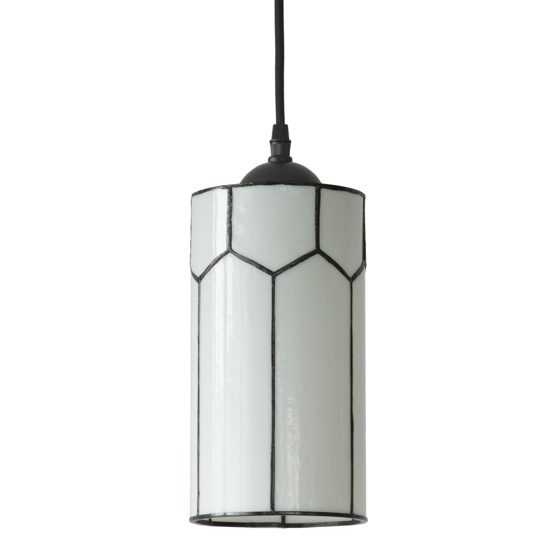 Cylindrical Pendant Light with White Tiffany Shade Cylindrical Pendant Light with White Tiffany Shade