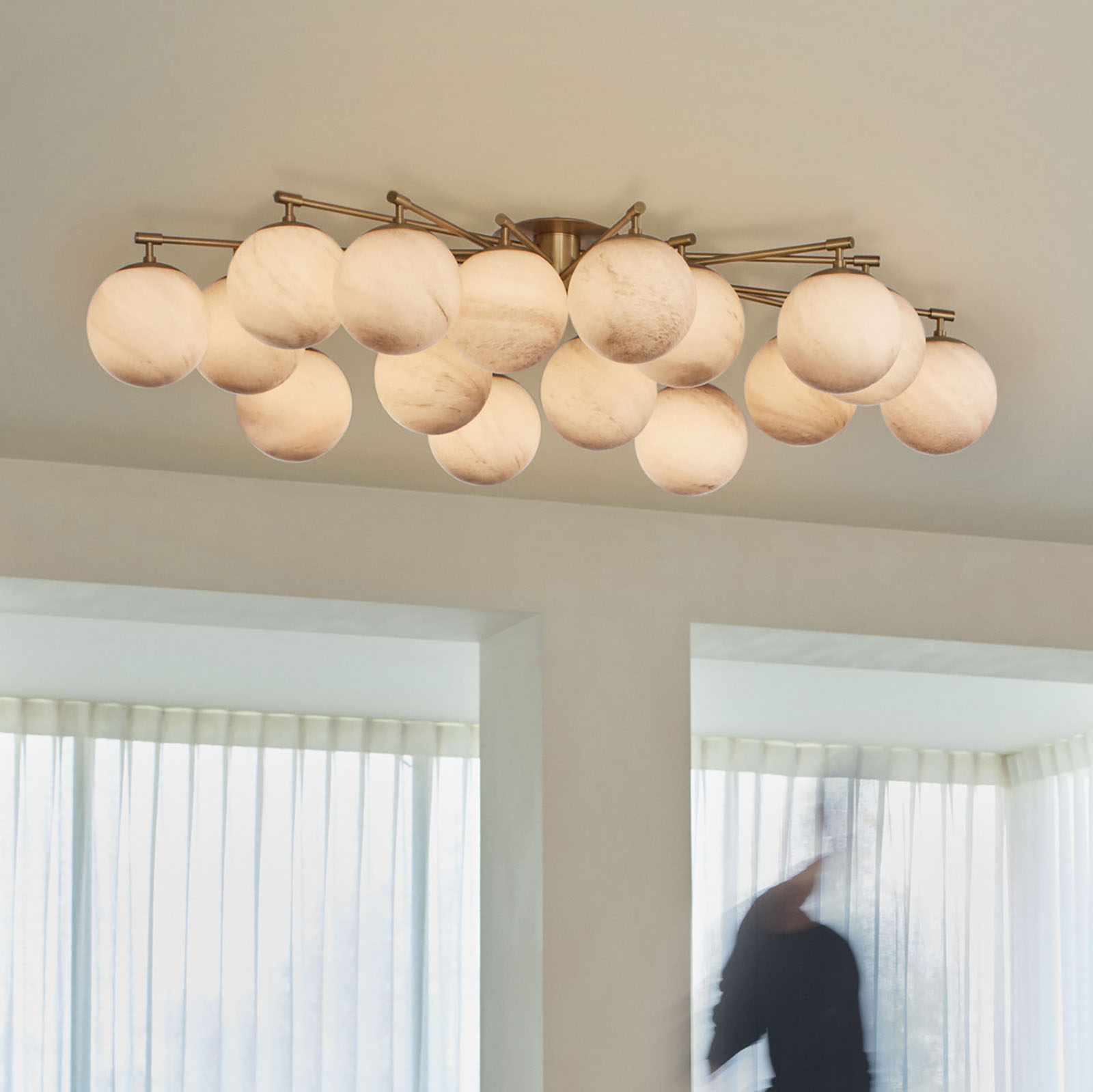 Luxurious Glass Globe Ceiling Fixture ORION OVAL w/ 16 Light Spheres ...