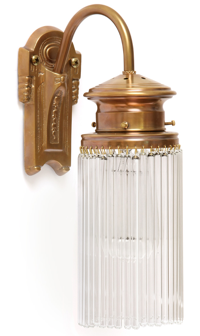 Jugendstil-Wandleuchte mit Kristallglas-Stäbchen-Behang Jugendstil-Wandleuchte mit Kristallglas-Stäbchen-Behang