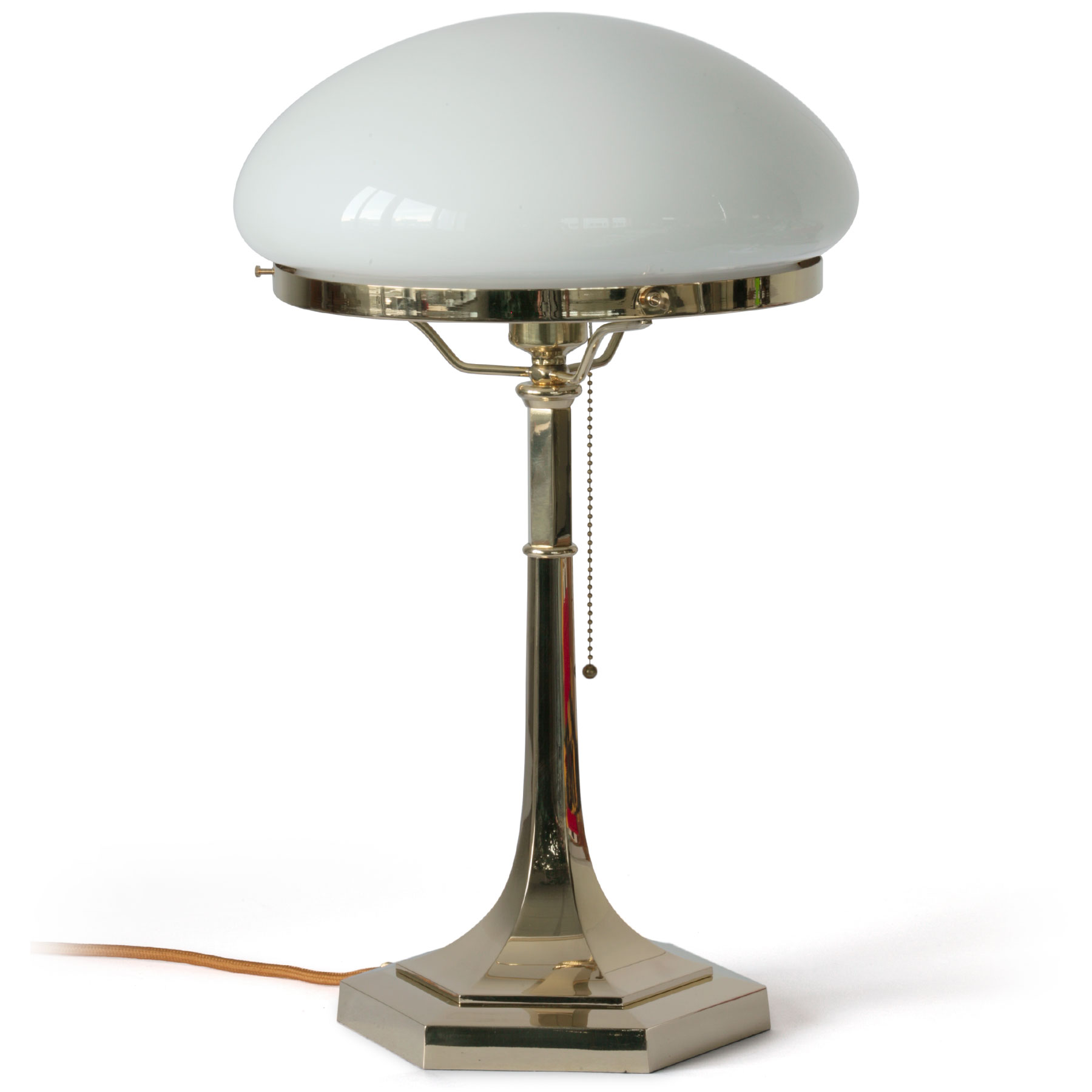 Klassische Jugendstil-Tischleuchte aus Messing mit 30 cm-Pilz-Glasschirm