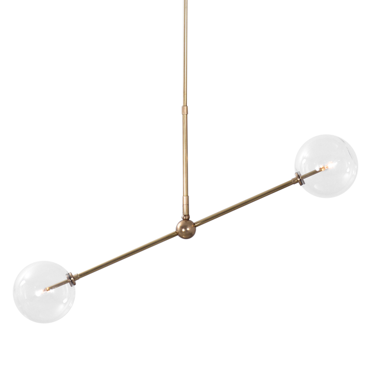 Messing-Pendelleuchte BALANCE mit zwei Glaskugeln an Querstange Messing-Pendelleuchte BALANCE mit zwei Glaskugeln an Querstange