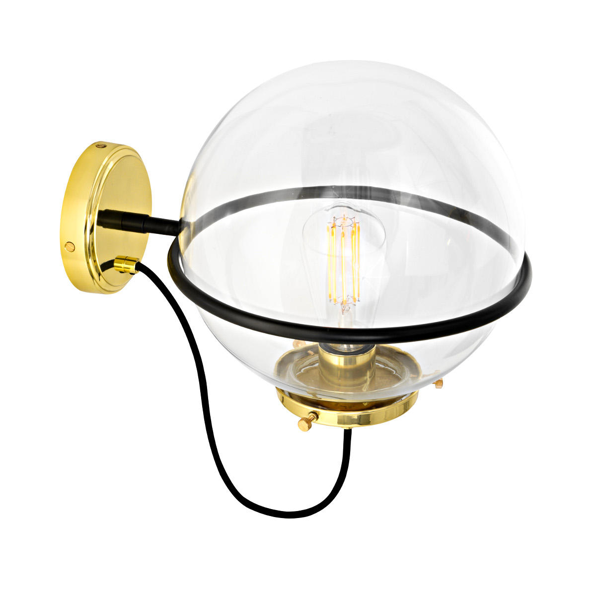 Bild 3: Messing poliert, klares Glas Glaskugel-Wandleuchte mit Ringhalter, klar oder opal: Messing poliert, klares Glas