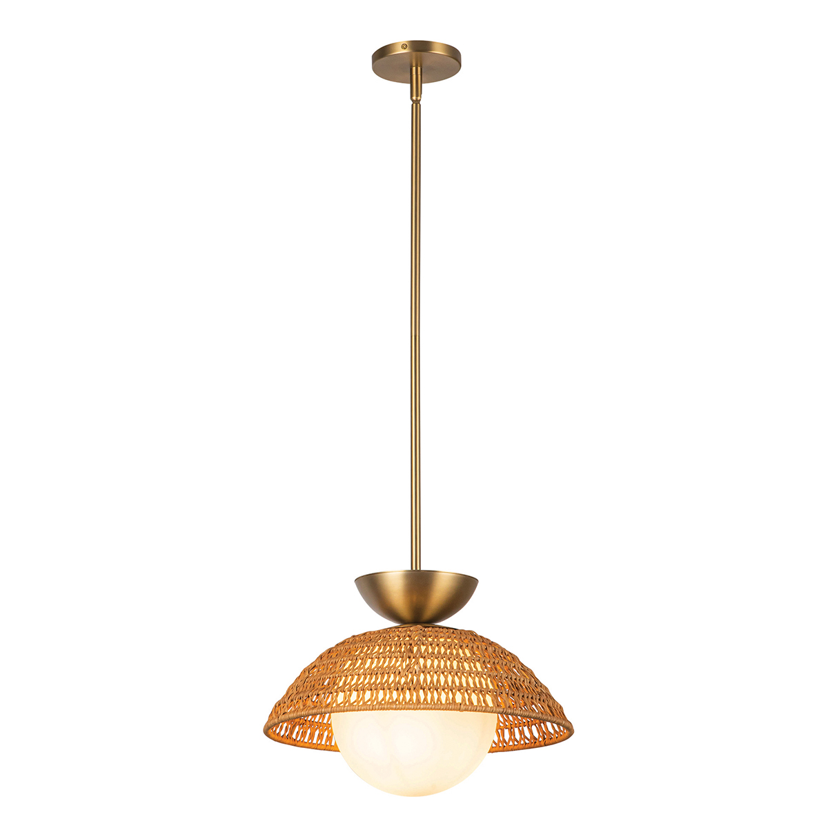 Vintage-Stil-Hängeleuchte aus Opalglas, Stahl und Rattan, Ø 38 cm