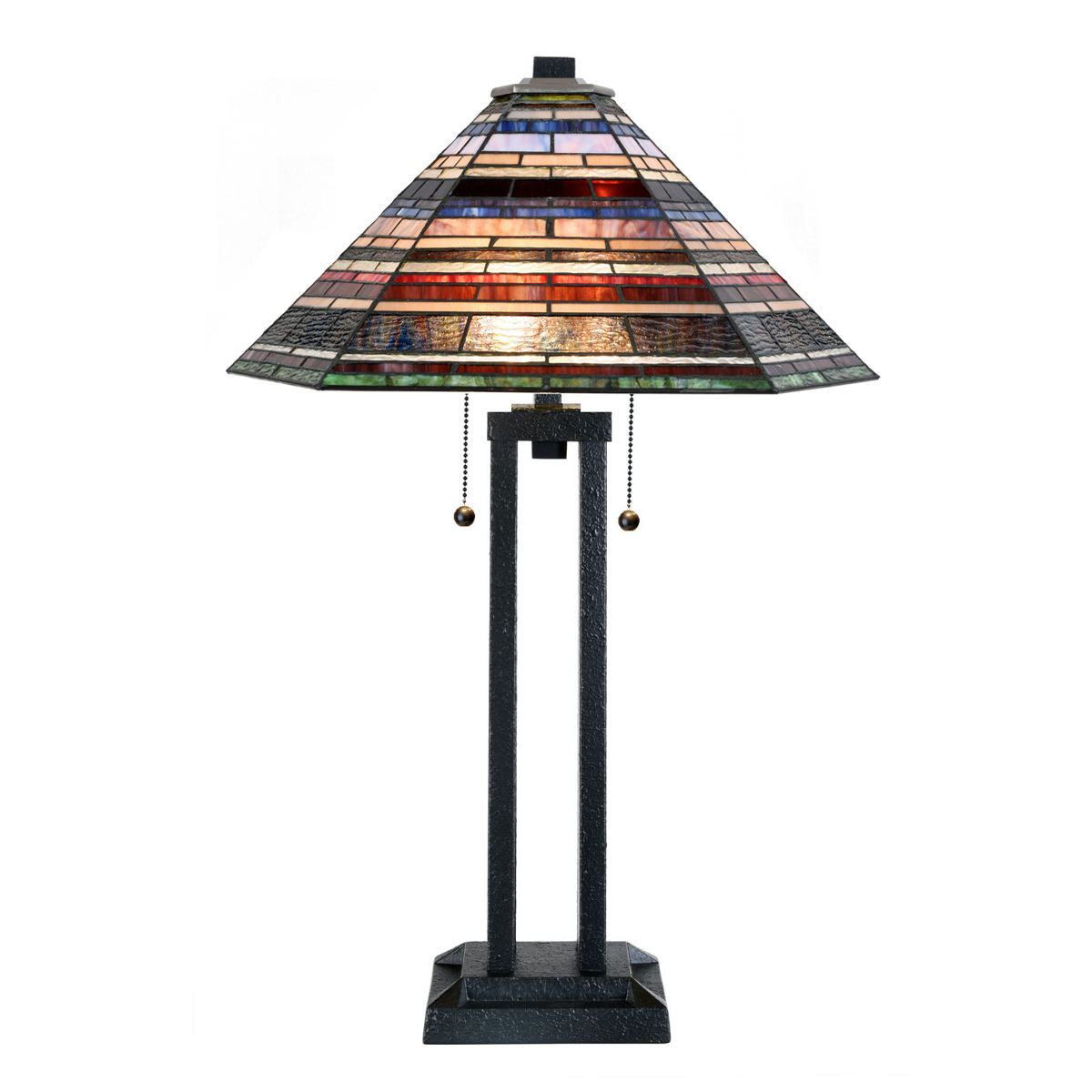 Large table light with multicolor Tiffany glass shade