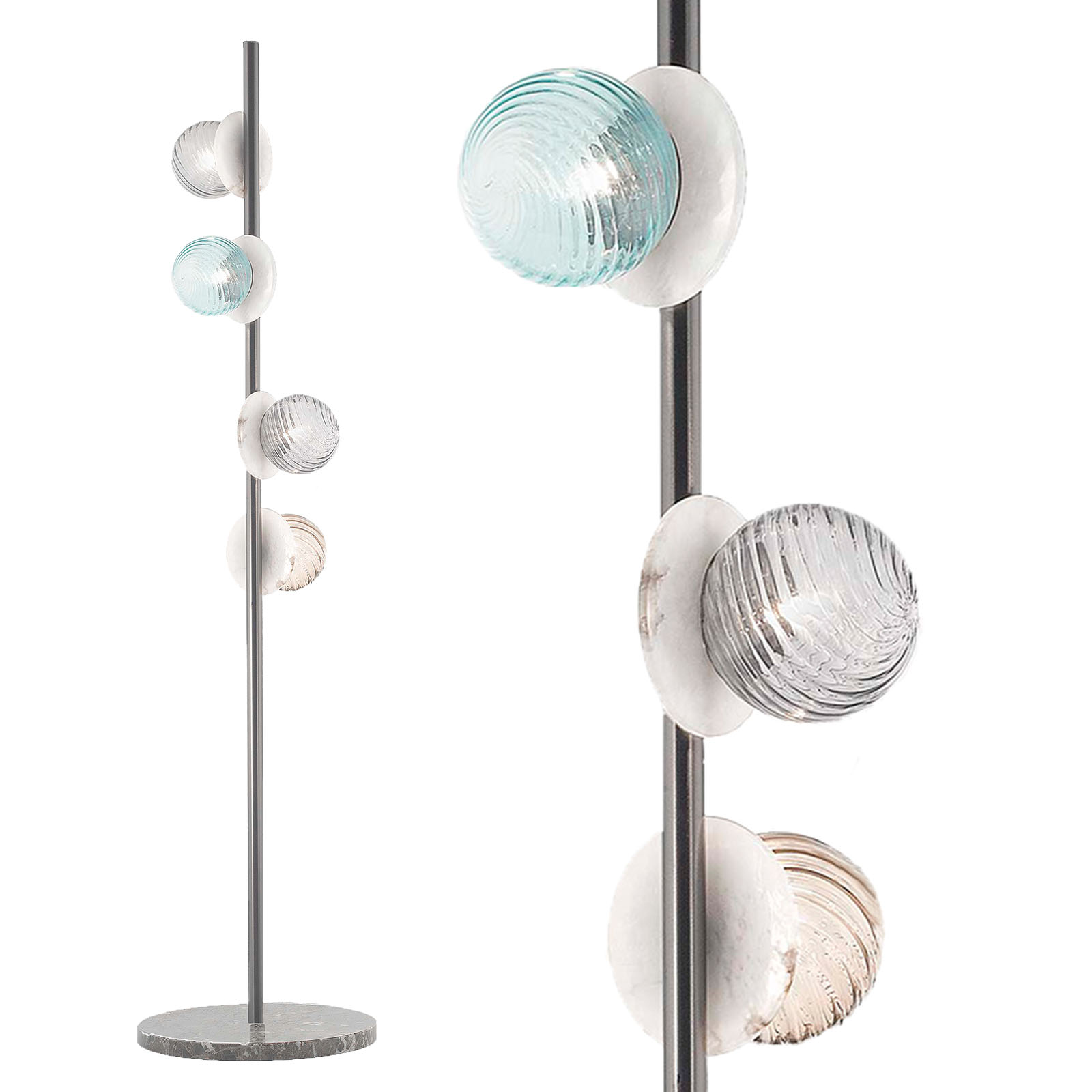 Italian Floor Lamp CHRONOS Made From Alabaster, Marble and Murano Glass