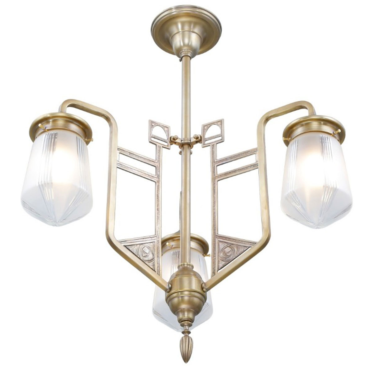 Dreiarmiger Jugendstil-Hängeleuchter, handgefertigt aus Messing, Bild 7 Dreiarmiger Jugendstil-Hängeleuchter, handgefertigt aus Messing, Bild 7