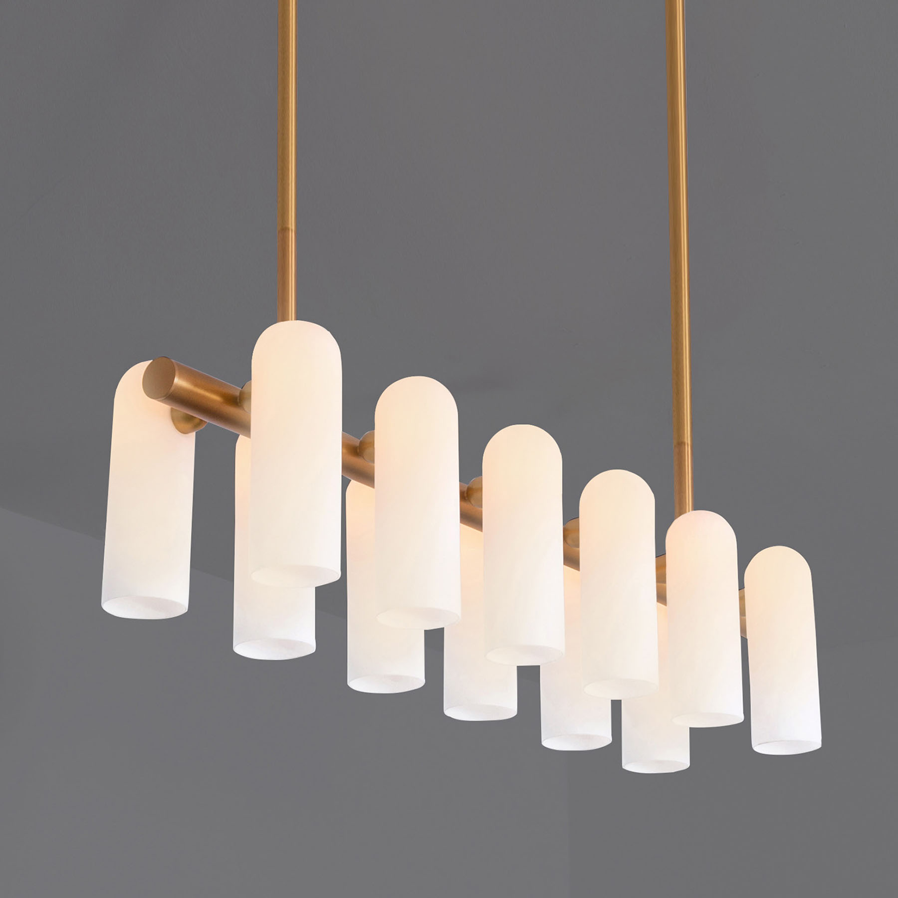 Eleganter Tisch-Leuchter ODYSSEY mit 12 Opalglas-Schirmen, ideal für Esstische Eleganter Tisch-Leuchter ODYSSEY mit 12 Opalglas-Schirmen, ideal für Esstische