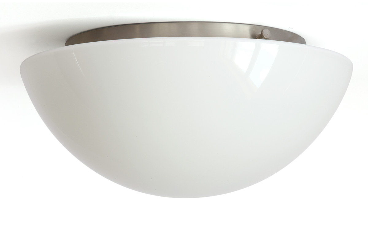 Klassische, flach gewölbte Glas-Deckenlampe Ø 26 cm: Klassischer Typus einer Deckenlampe: Ausführung „Nickel matt“