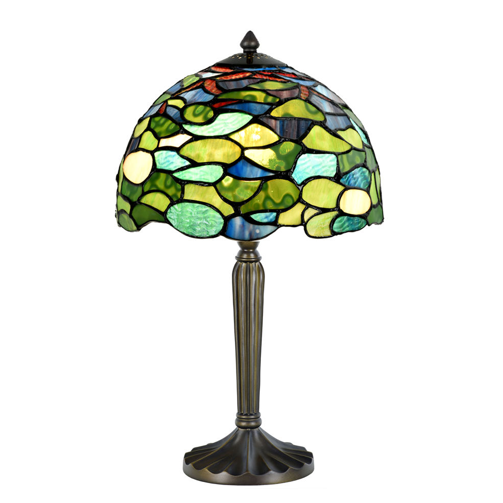 Tischlampe mit buntem Tiffany-Glasschirm