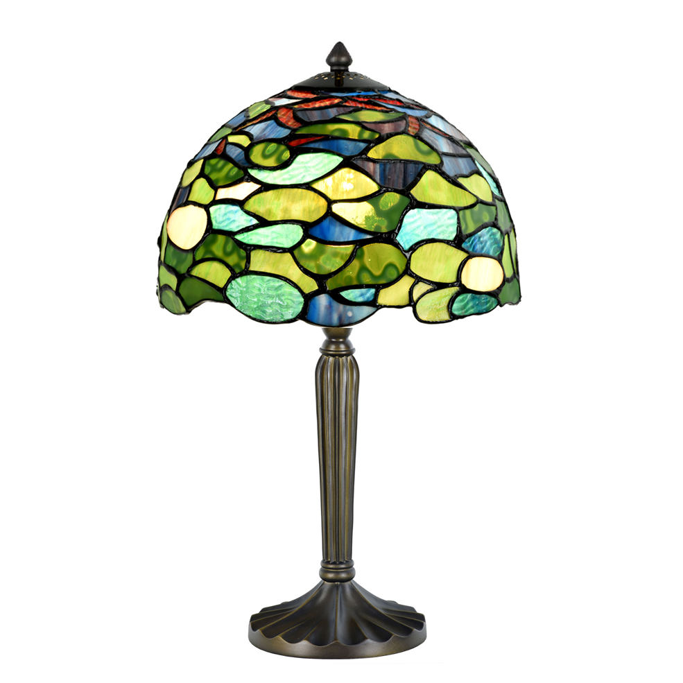 Table light with colorful Tiffany glass shade