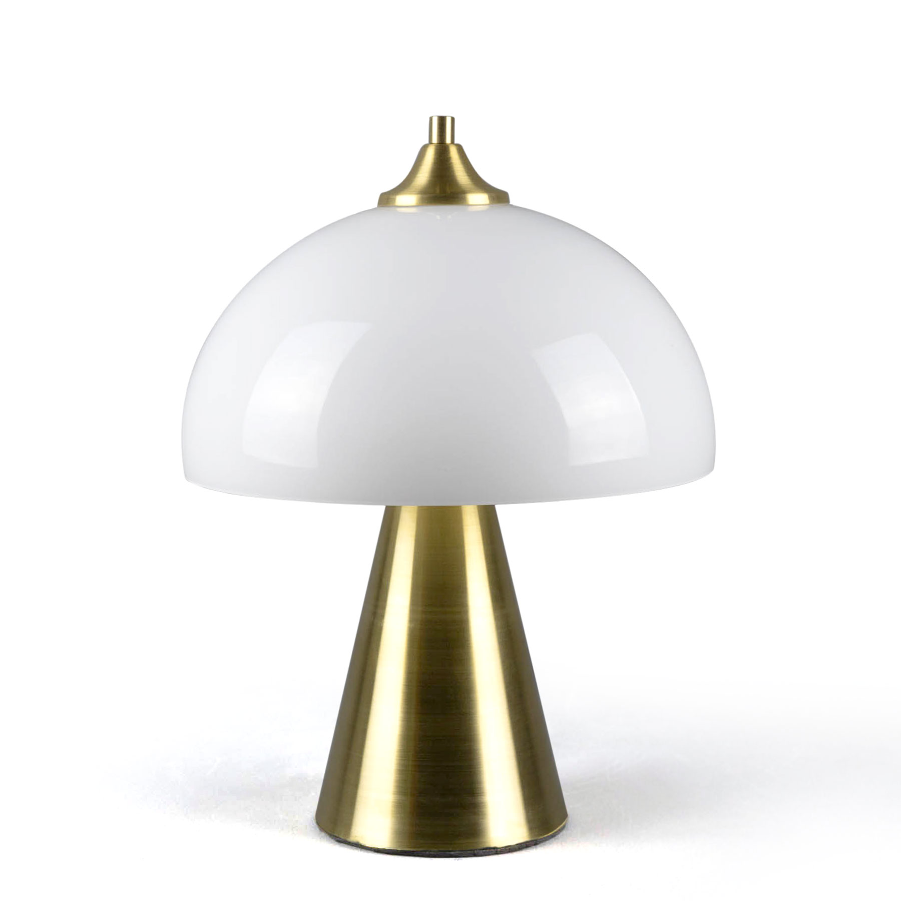 Small Table Lamp with Brass Cone and 25 cm Opal Glass Dome Small Table Lamp with Brass Cone and 25 cm Opal Glass Dome