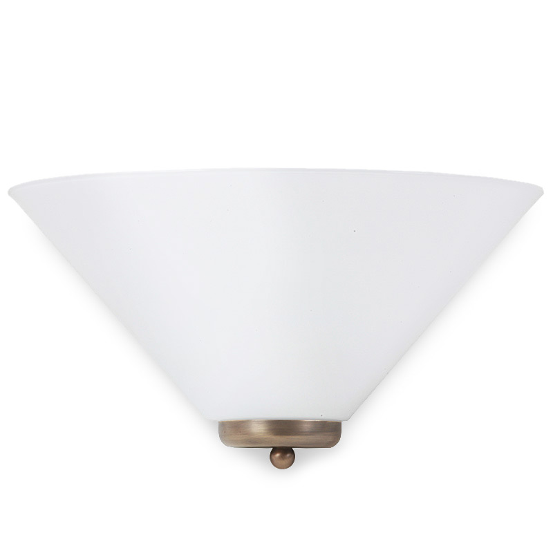 Bild 1: Schalen-Wandleuchte mit halb-Kegel-Opalglas: 30 cm breit. Messing antik patiniert Jugendstil-Wandleuchte aus Messing mit Halbkegel-Glas: Schalen-Wandleuchte mit halb-Kegel-Opalglas: 30 cm breit. Messing antik patiniert