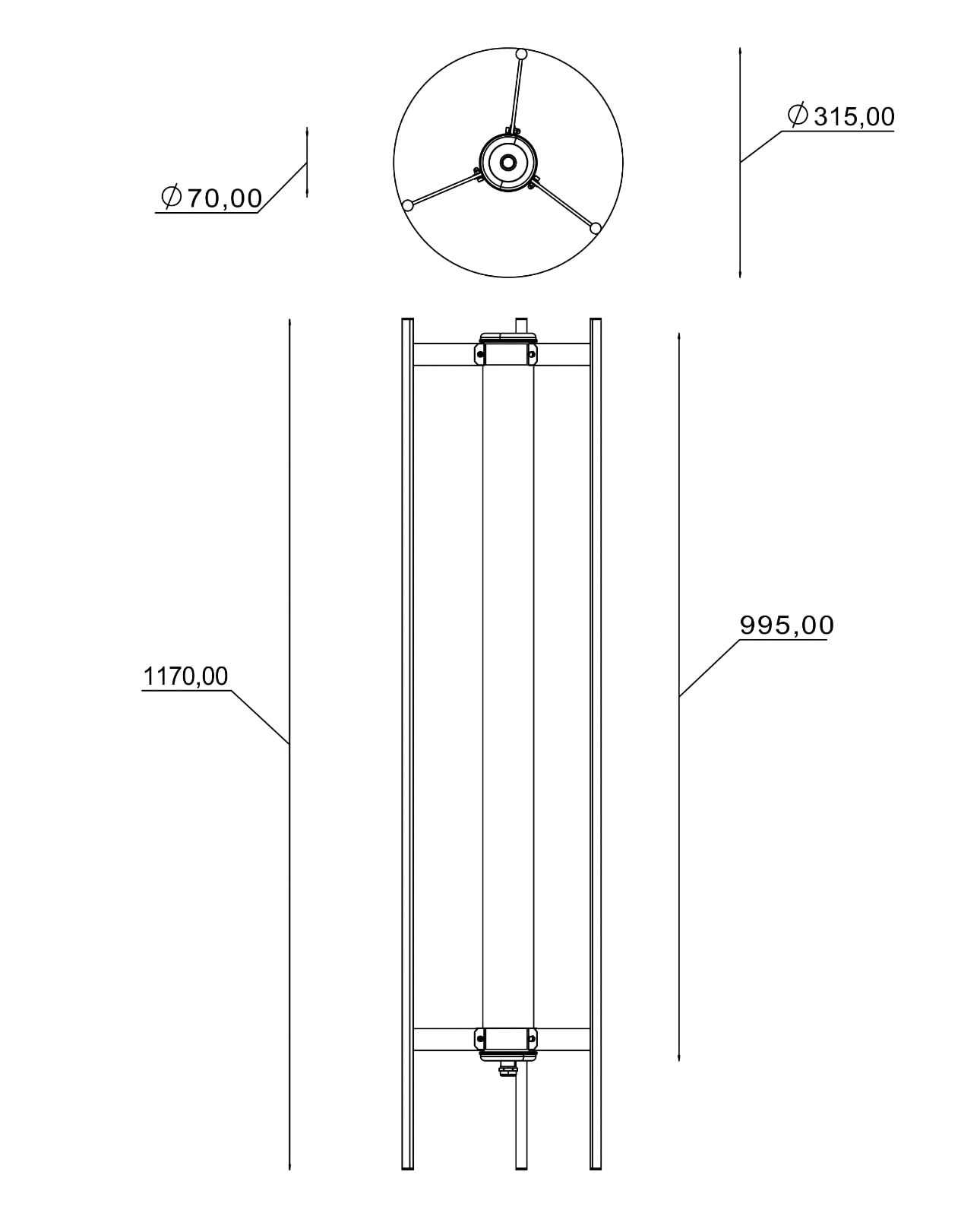 Fig. 16: Abmessungen großes Modell Unique Tubular Design Floor Lamp ELGAR FLOOR: Abmessungen großes Modell