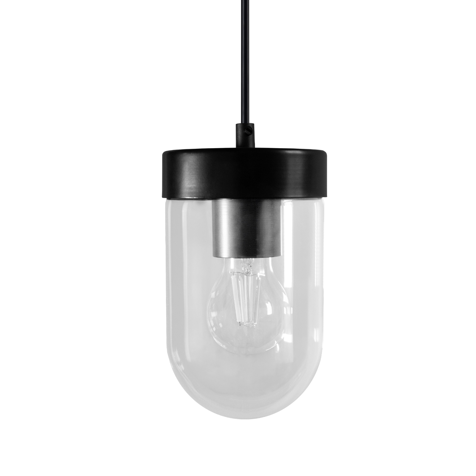 Timeless Pendant Light with Cylindrical Glass DAVY: Klassisch in Schwarz seidenmatt mit schwarzem PVC-Kabel
