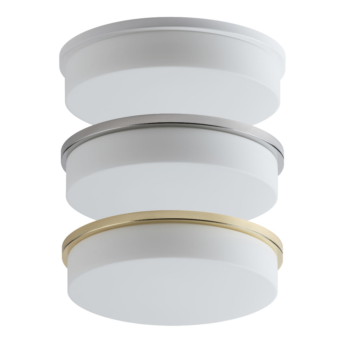 Schlichte, runde Opalglas-Deckenleuchte ELISA, Ø 25 bis 60 cm: Auf Anfrage: Zierring in goldener, silberner oder weißer Ausführung (hier Ø 30 cm)