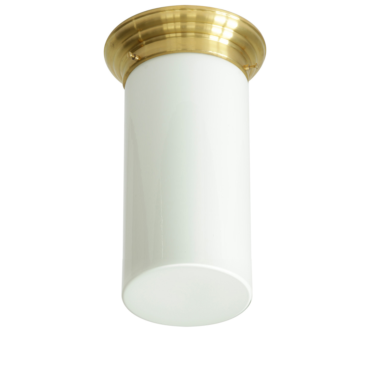 Messing-Deckenleuchte mit schlankem Opalglas-Tubus, Ø 11 cm
