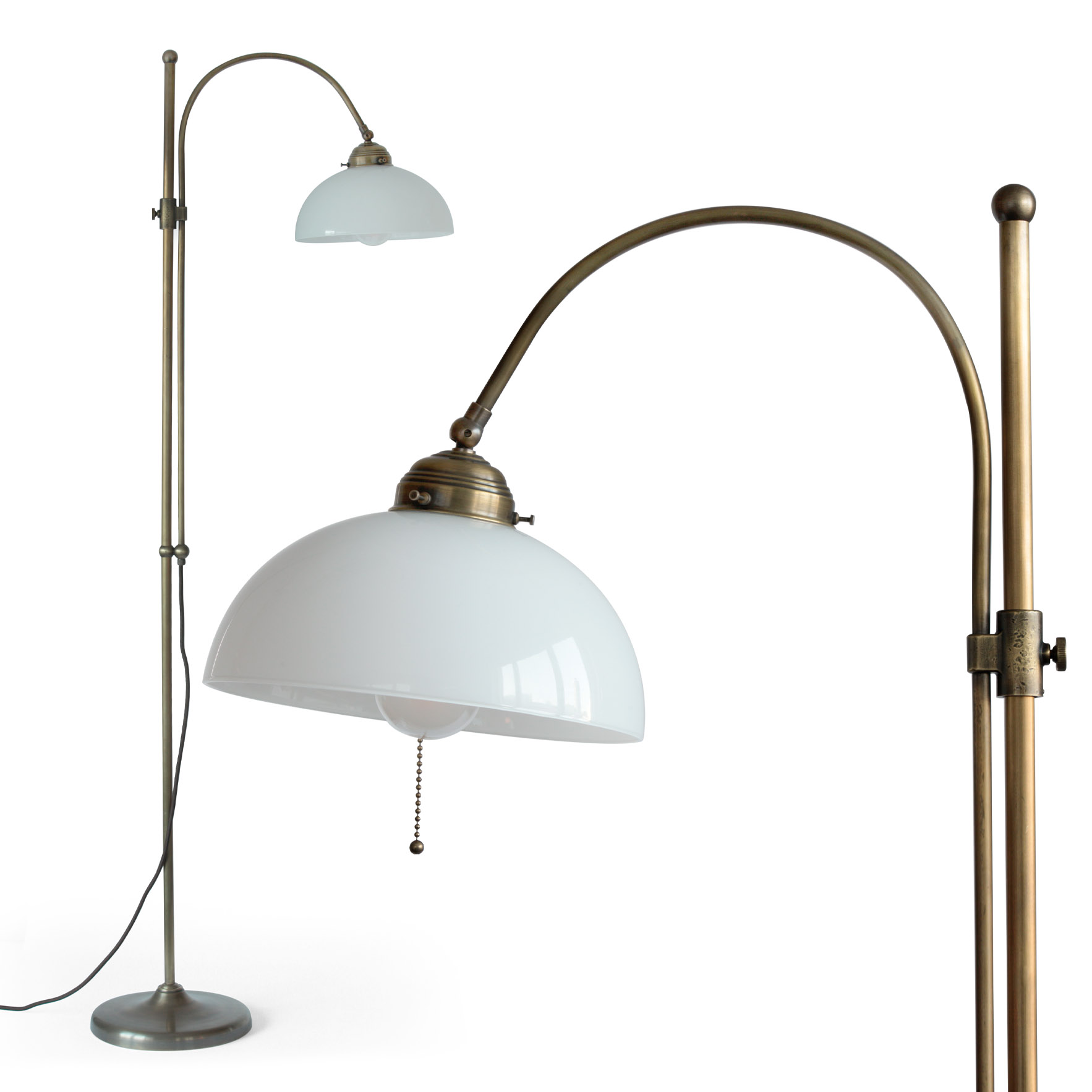 Classic Floor Lamp With Hemispherical Glass Shade on Arched Arm Classic Floor Lamp With Hemispherical Glass Shade on Arched Arm