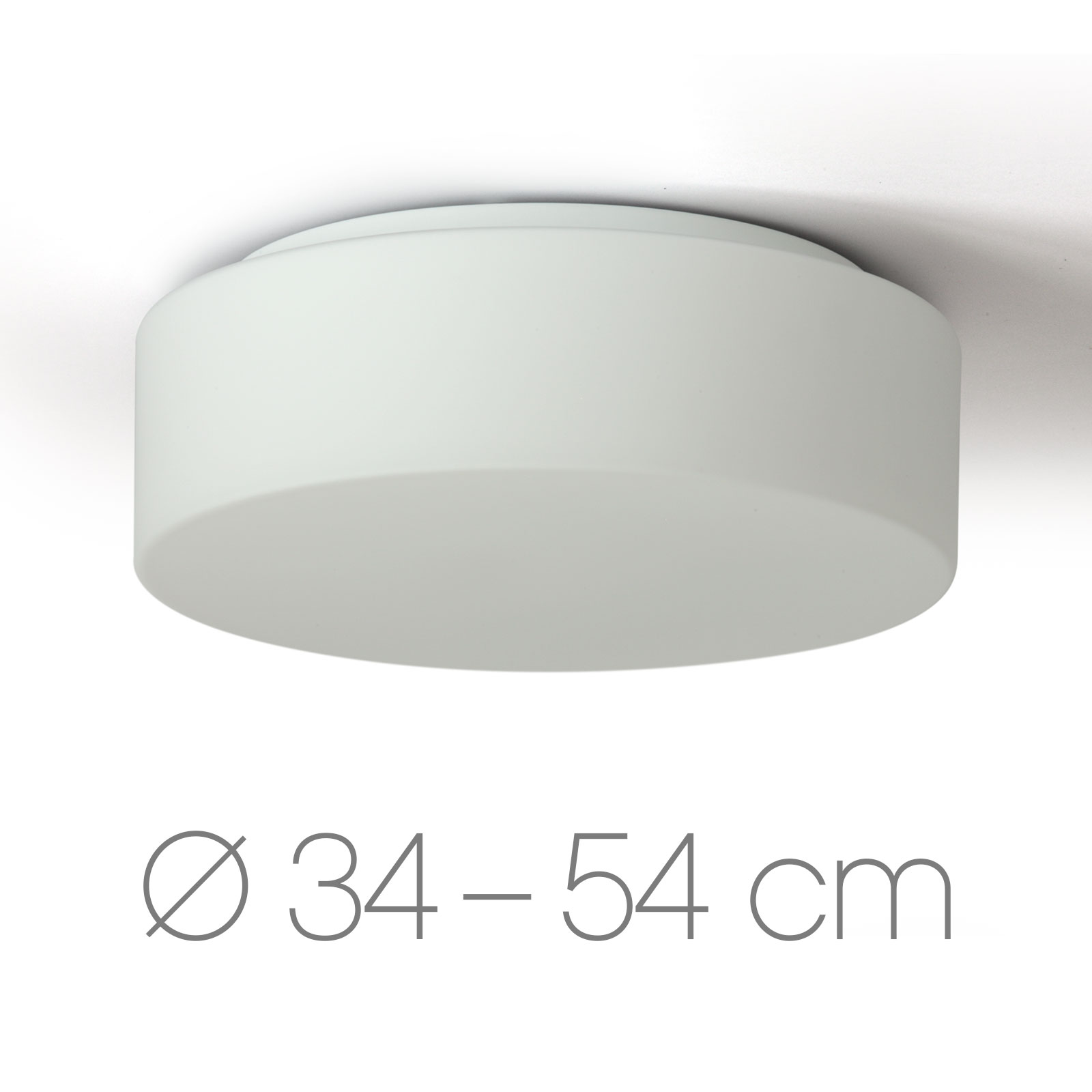 Schlichte Scheibe: Deckenleuchte Opalglas ERIK, Ø 34 bis 54 cm: Die scheibenförmige Deckenleuchte (hier mit Ø 34 cm, Größe S) überzeugt mit hochwertigem, samtig-mattem Opalglas