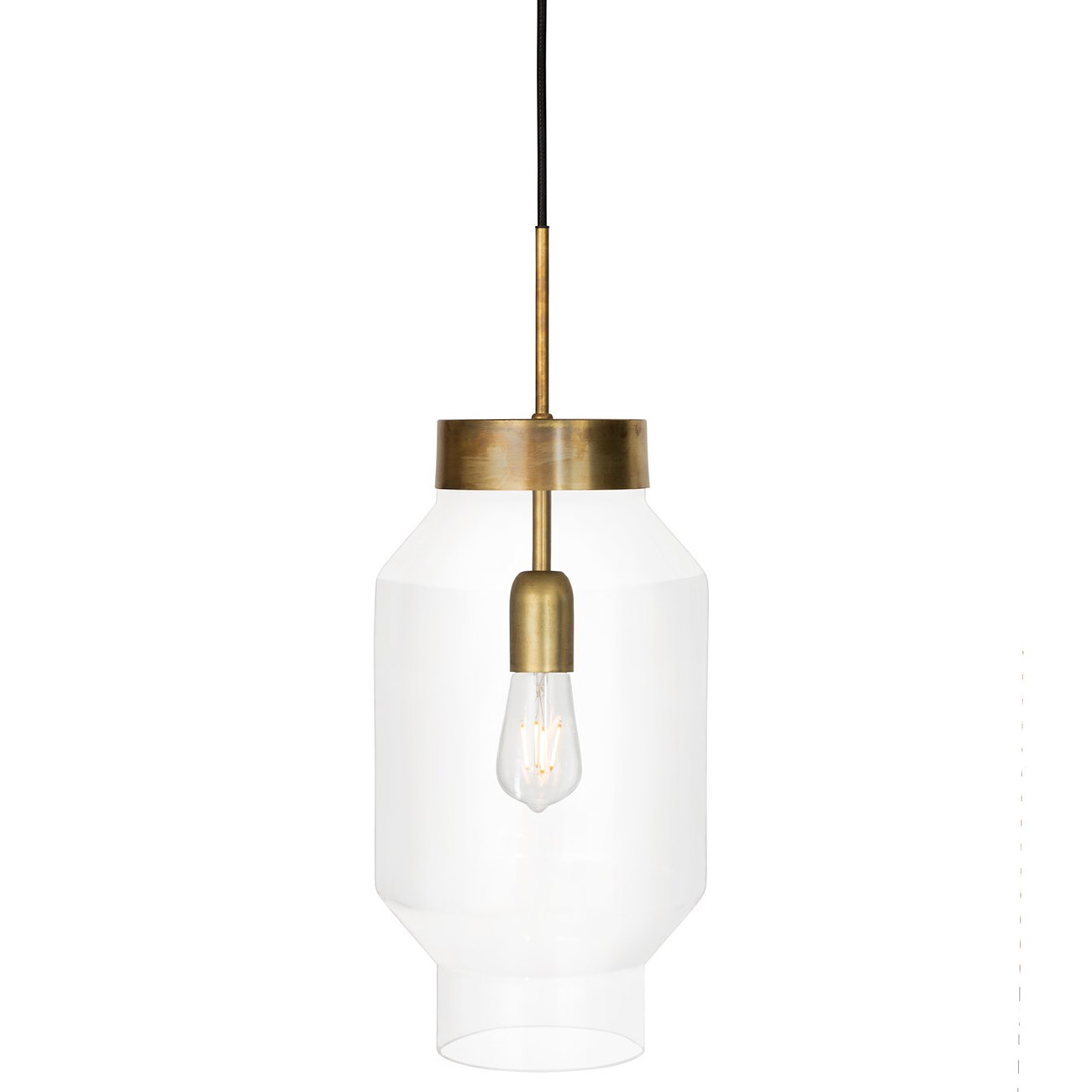 Large glass pendant lamp in 70s design, natural brass PHENO