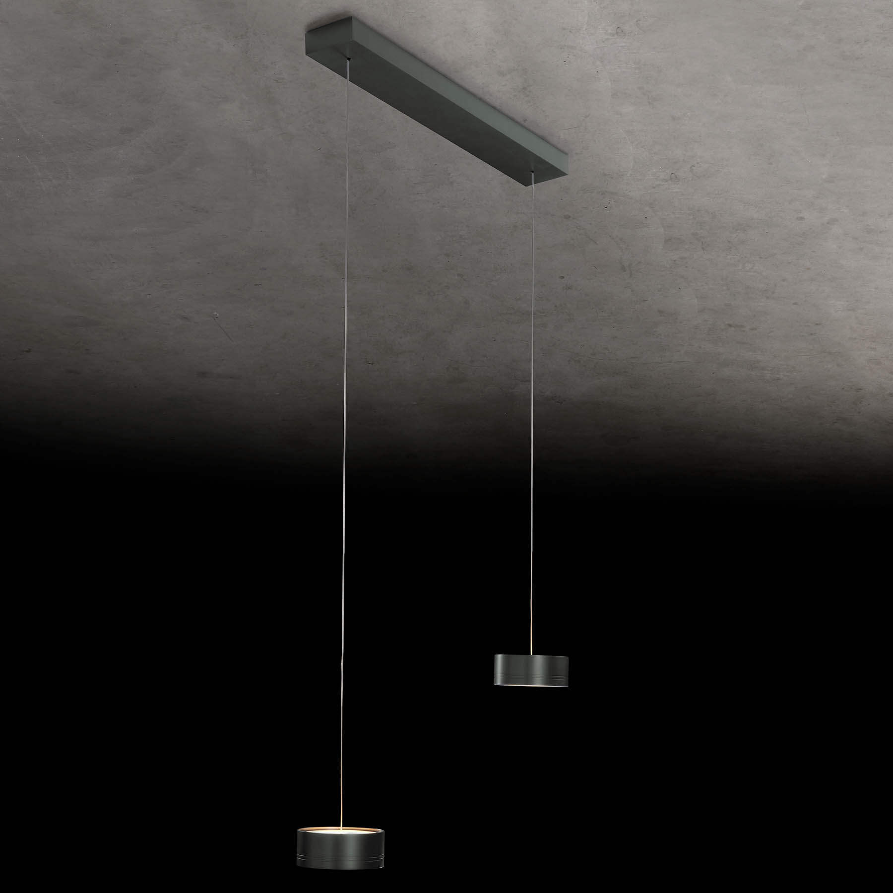 Modern two or three-light up/down LED pendant light FAVOR: Platin