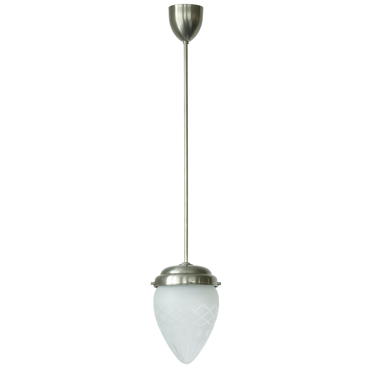 Rod pendant lamp with cut satin glass