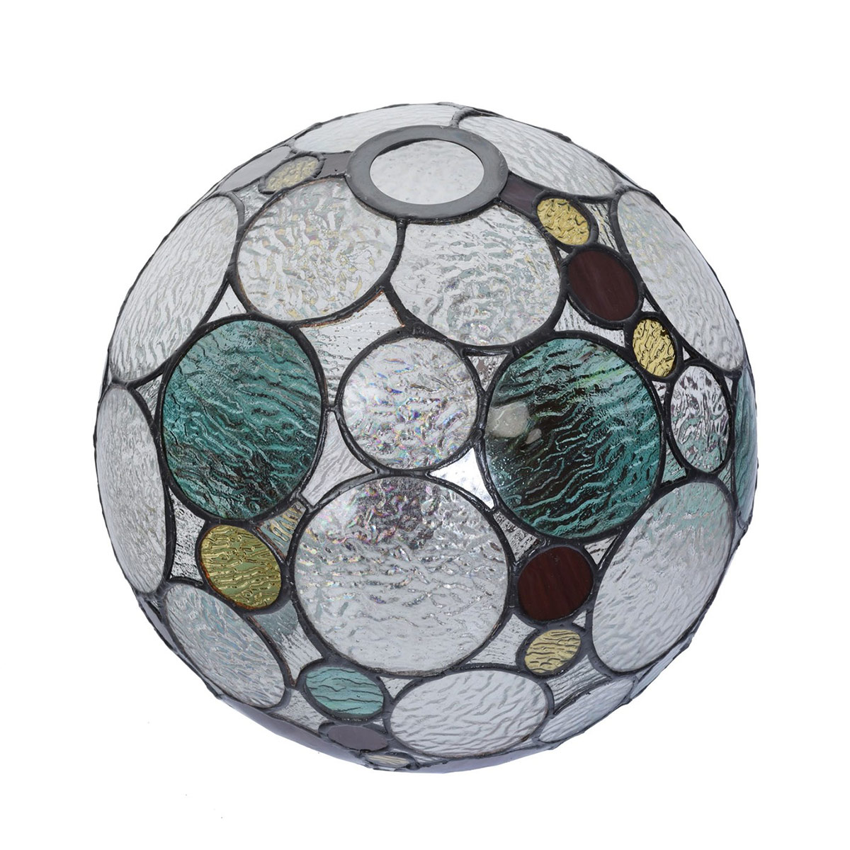 Kunstvolle Kugel-Deckenleuchte aus runden Buntglas-Scheiben Ø 25 cm, Bild 2