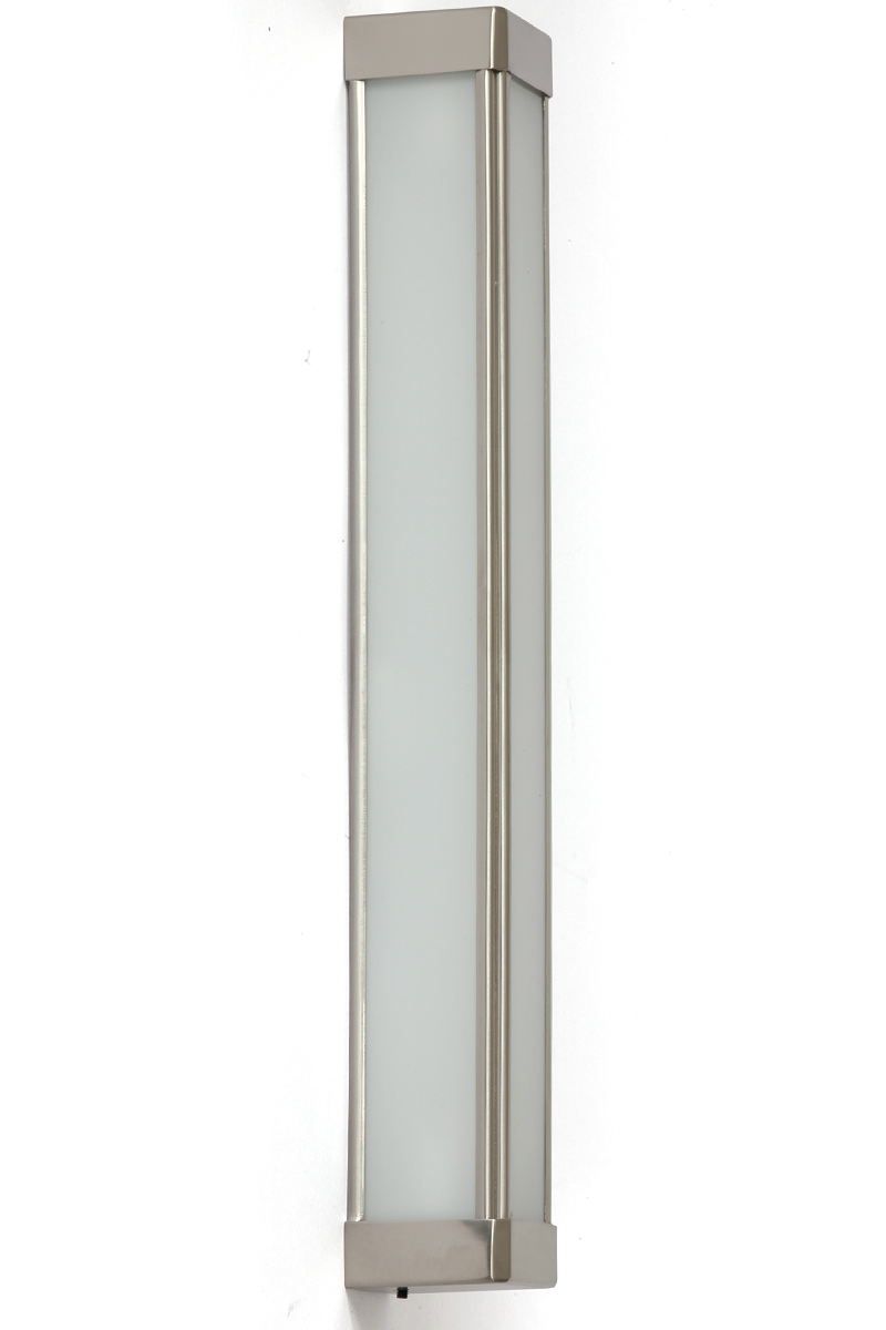 Elegante Kassetten-Wandleuchte FILO aus Messing, 30–60 cm: Elegante Kasten-Wandleuchte z.B. für Spiegel, hier Modell 2 (41 cm), in 18 Messing vernickelt