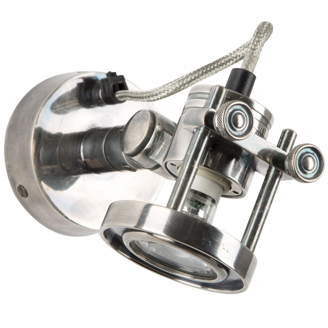 Verstellbarer Messing-Strahler mit technischem Industrie-Charme Verstellbarer Messing-Strahler mit technischem Industrie-Charme