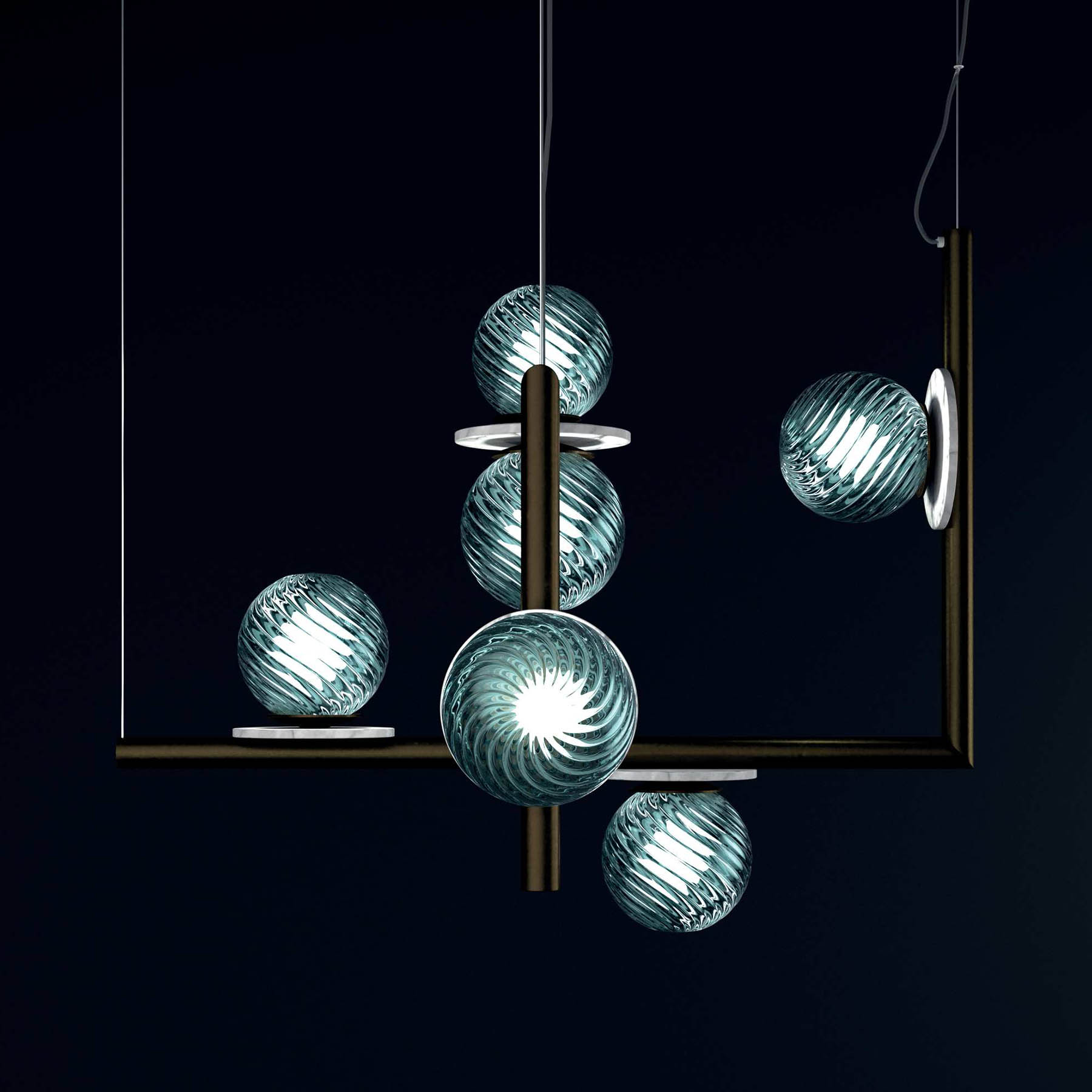 6-flammiger Design-Leuchter mit Murano-Glas und Alabaster AFRODITE