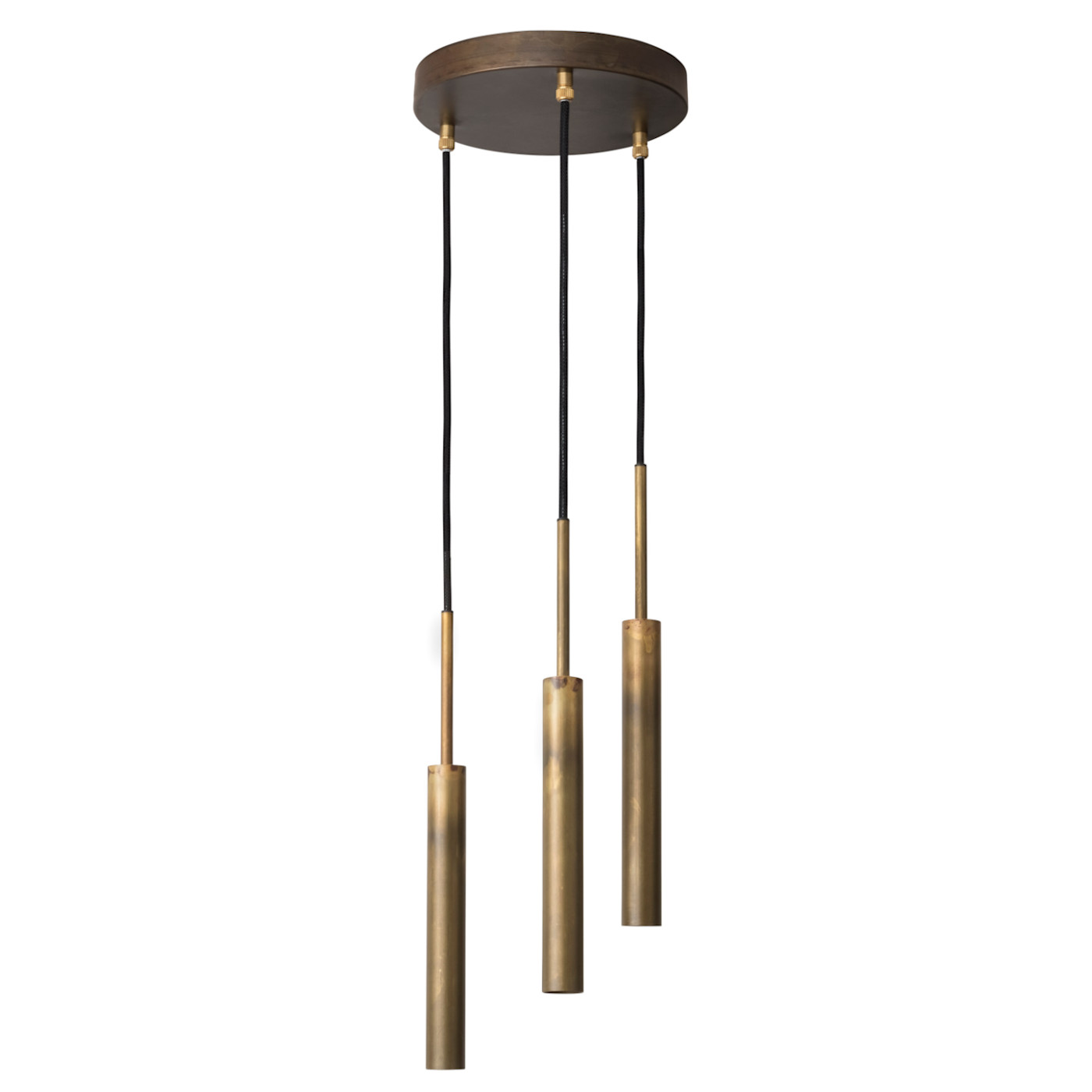 STAB: Narrow tube pendant lamp made of raw brass: Modell 2 in Messing roh