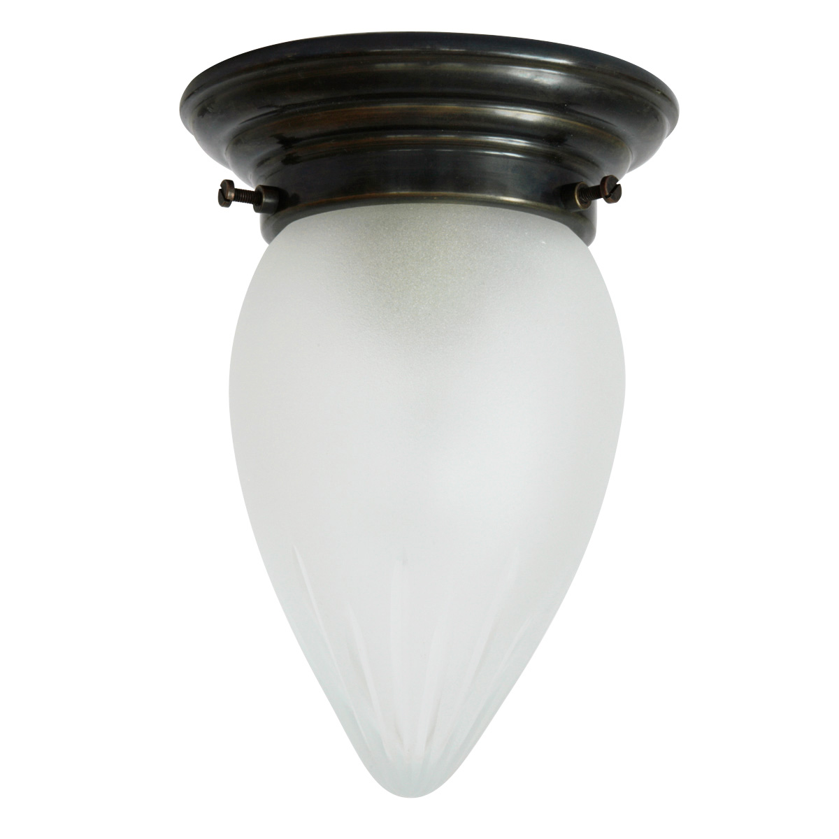 Bild 3: Modell 1 (Schliff-Muster ohne Rauten), hier in Messing patiniert Kleine Deckenlampe mit geschliffenem Spitzglas Ø 14 cm: Modell 1 (Schliff-Muster ohne Rauten), hier in Messing patiniert
