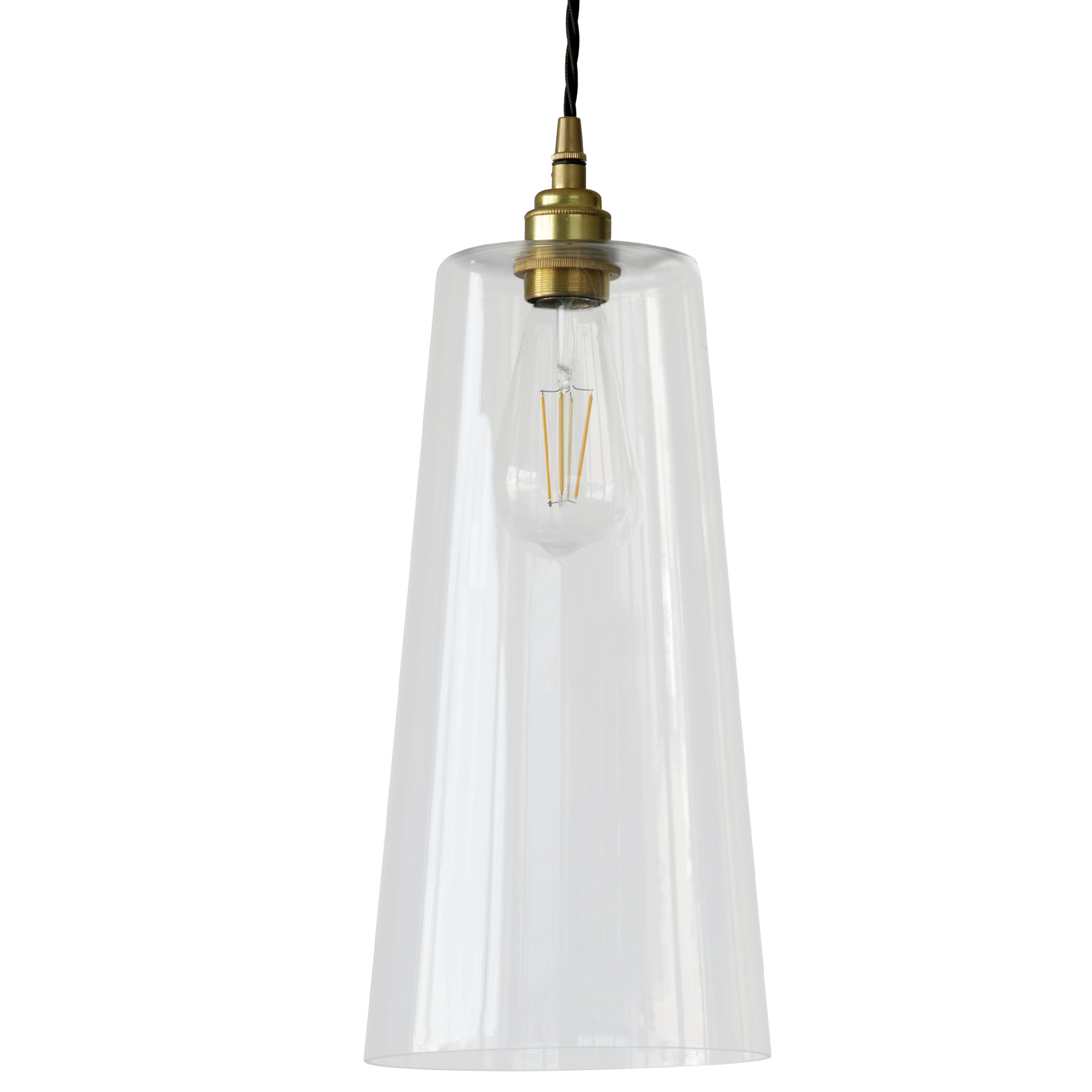 Schlanke Pendelleuchte mit 40 cm hohem Glas-Schirm Schlanke Pendelleuchte mit 40 cm hohem Glas-Schirm