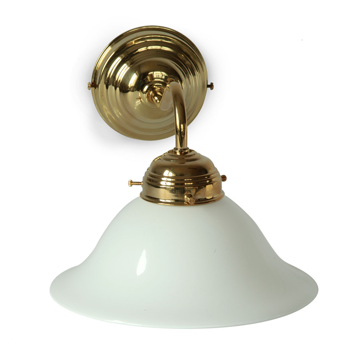 Jugendstil-Wandlampe aus Messing mit Glockenschirm: Messing poliert, lackiert