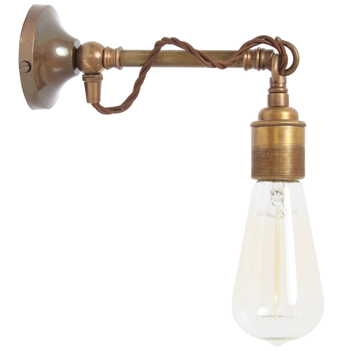 Messing-Wandleuchte mit Haken und Textilkabel Messing-Wandleuchte mit Haken und Textilkabel