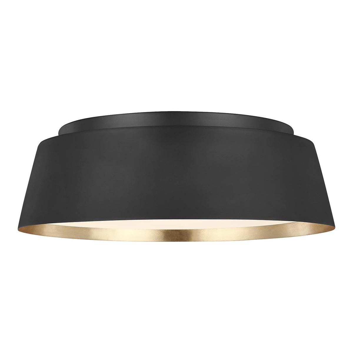 Zeitlose, schwarze Deckenleuchte mit Blattgold-Innenseite, Ø 37 cm