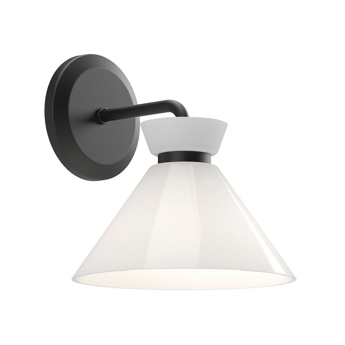 Schwarze Mid-Century-Wandleuchte mit glänzendem Opalglas