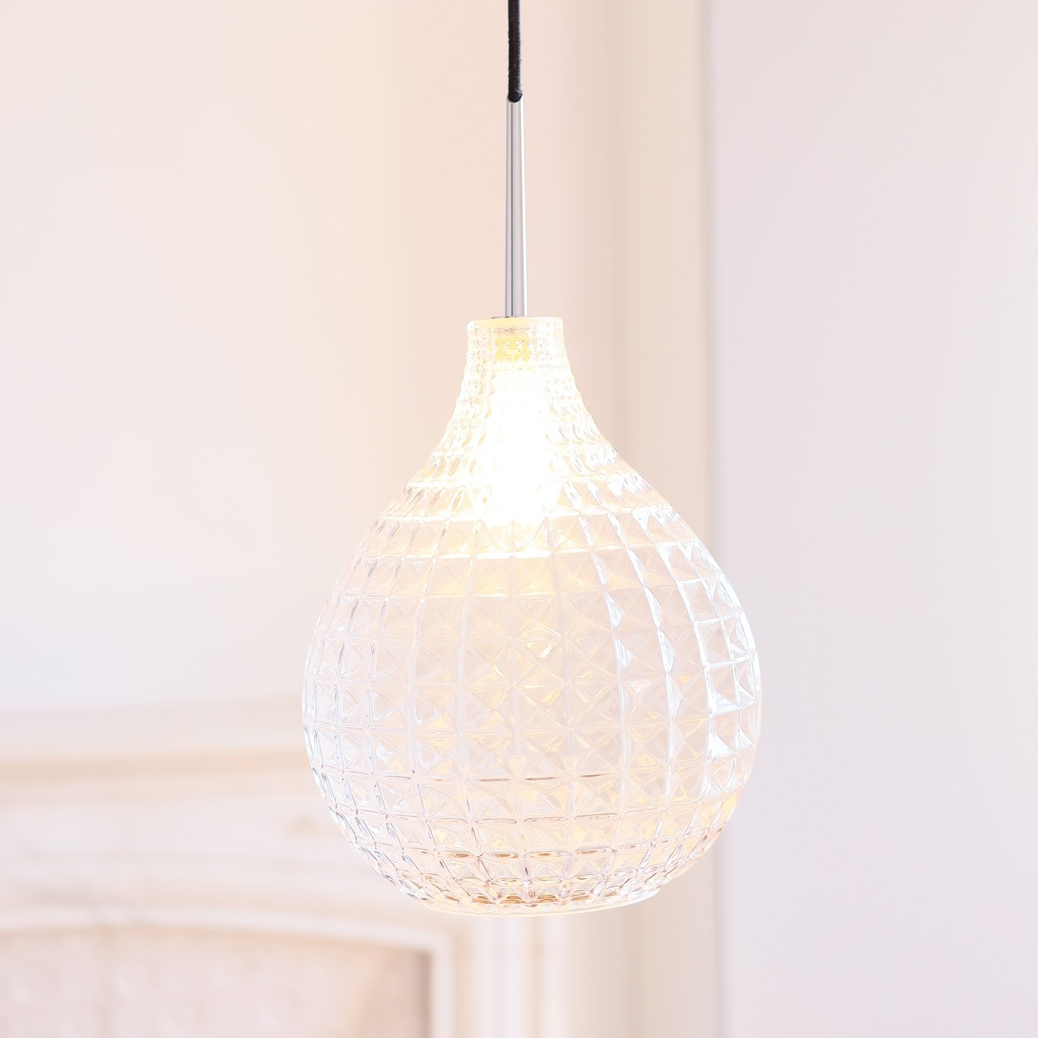 Kleine Mid-Century Hängelampe CIRCÉ mit Strukturglas