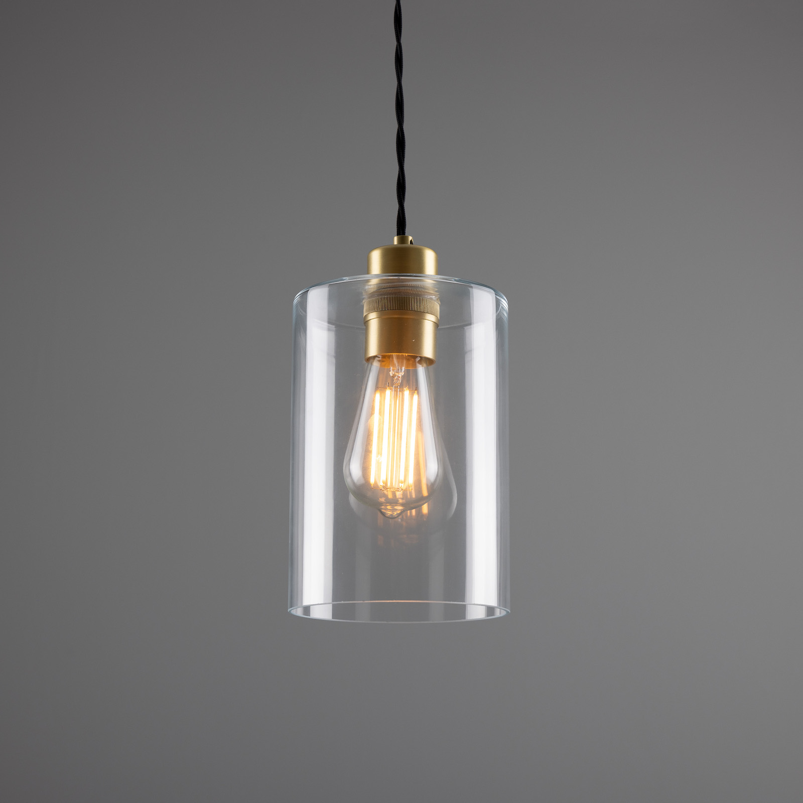 Small pendant lamp with clear glass cylinder: Messing satiniert
