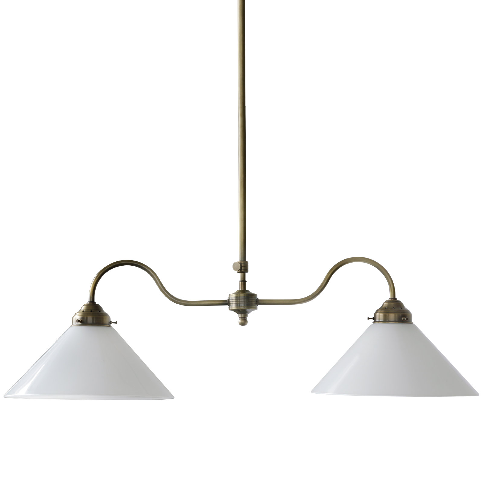 Pendant light with two conic glass shades