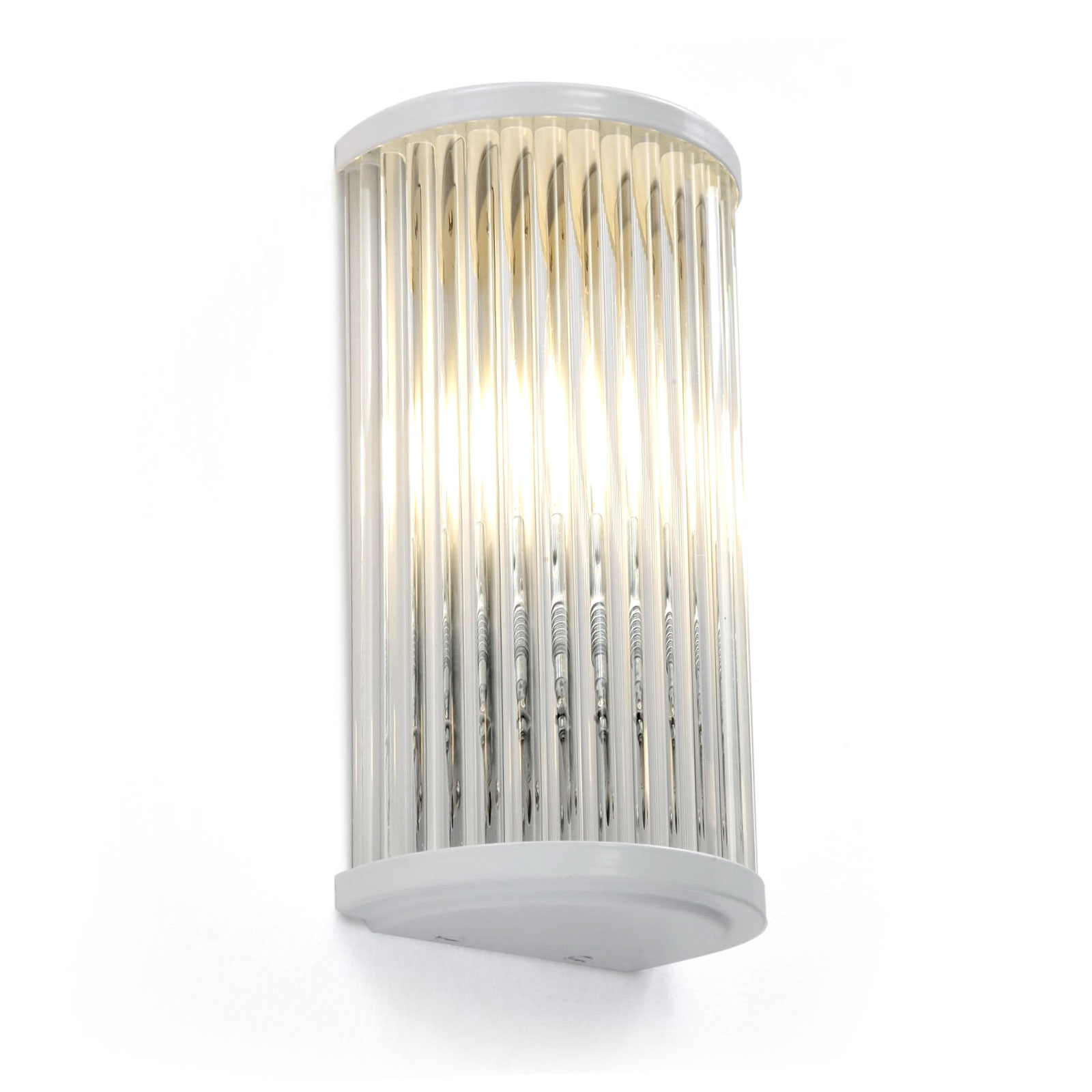 Halbrunde Art Déco-Wandleuchte mit Kristall-Stäben, Stahl lackiert Halbrunde Art Déco-Wandleuchte mit Kristall-Stäben, Stahl lackiert