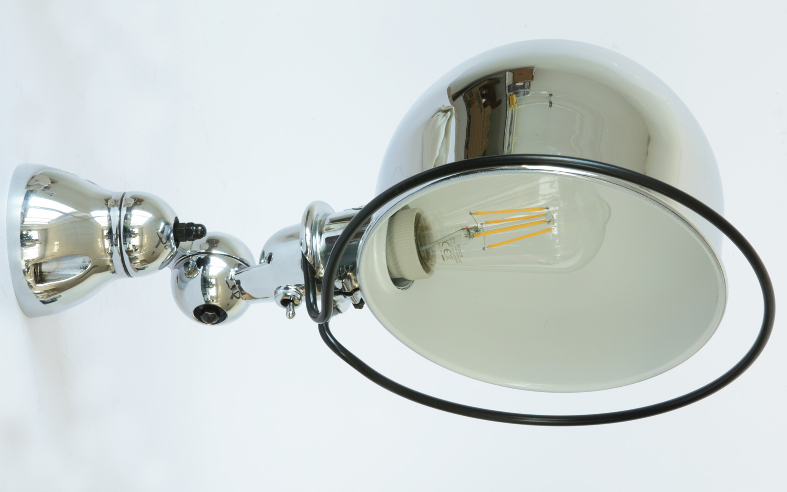 Fig. 10: Modell mit Kippschalter in Stahl verchromt Jointed wall lamp Jieldé D1020 with large hemisphere shade Ø 20 cm: Modell mit Kippschalter in Stahl verchromt