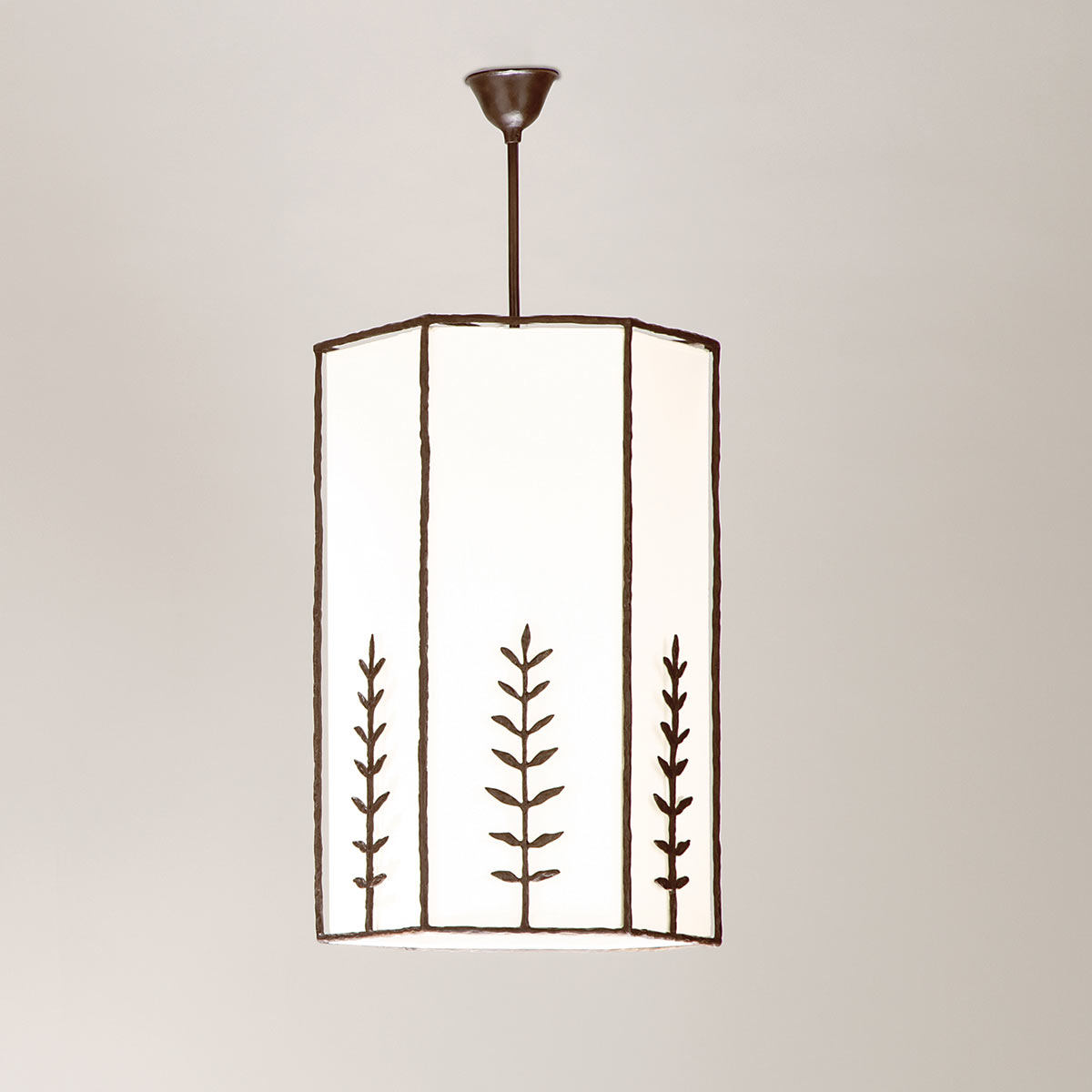 Stab-Pendelleuchte SOPHIA HEXA GRANDE aus Bronze mit Textilschirm (Ø 37 cm) Stab-Pendelleuchte SOPHIA HEXA GRANDE aus Bronze mit Textilschirm (Ø 37 cm)