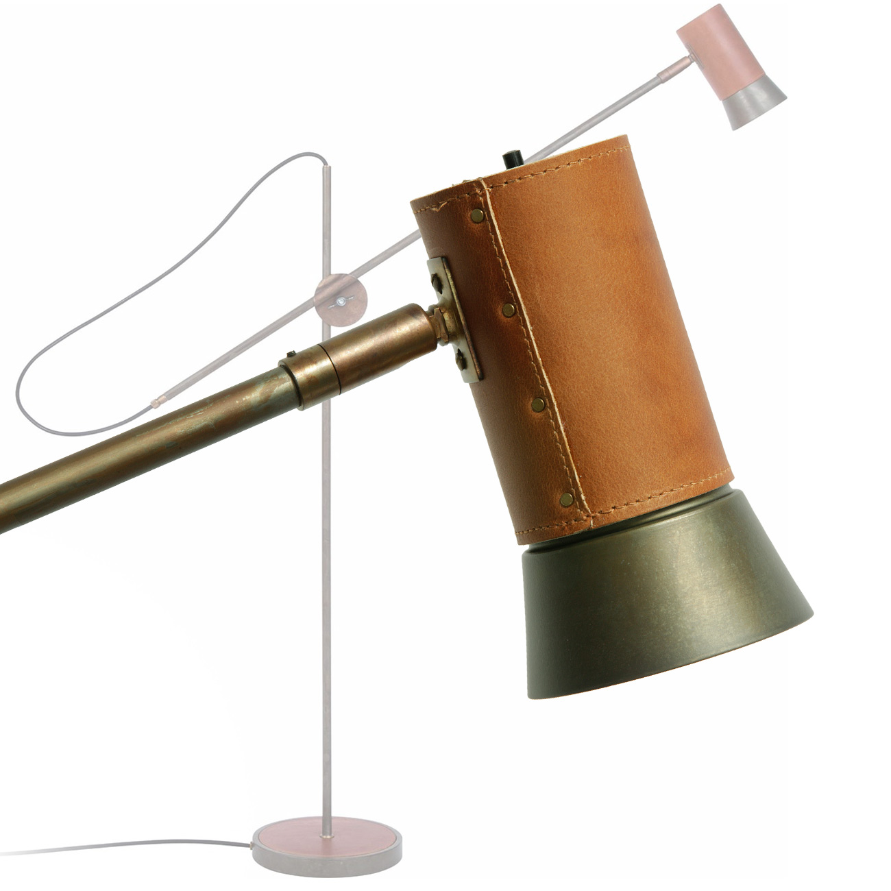 KUSKEN Spotlight floor lamp with leather trimmings