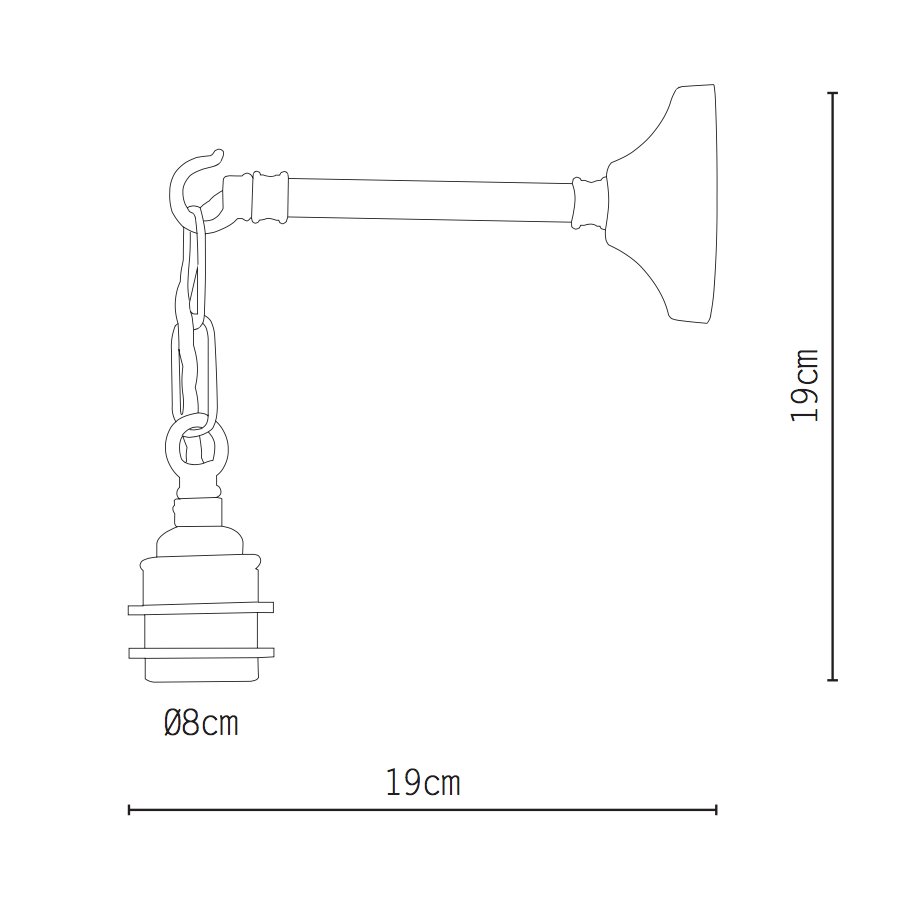 Bild 8: Maße der Leuchte Messing-Wandleuchte mit Kette und Textilkabel: Maße der Leuchte