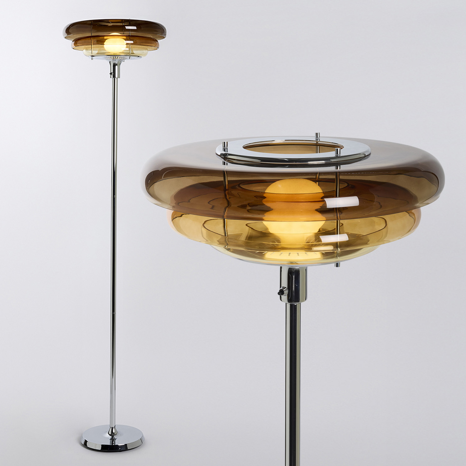Hohe Retro-Style Stehleuchte SUNSET – in 2 Glasfarben