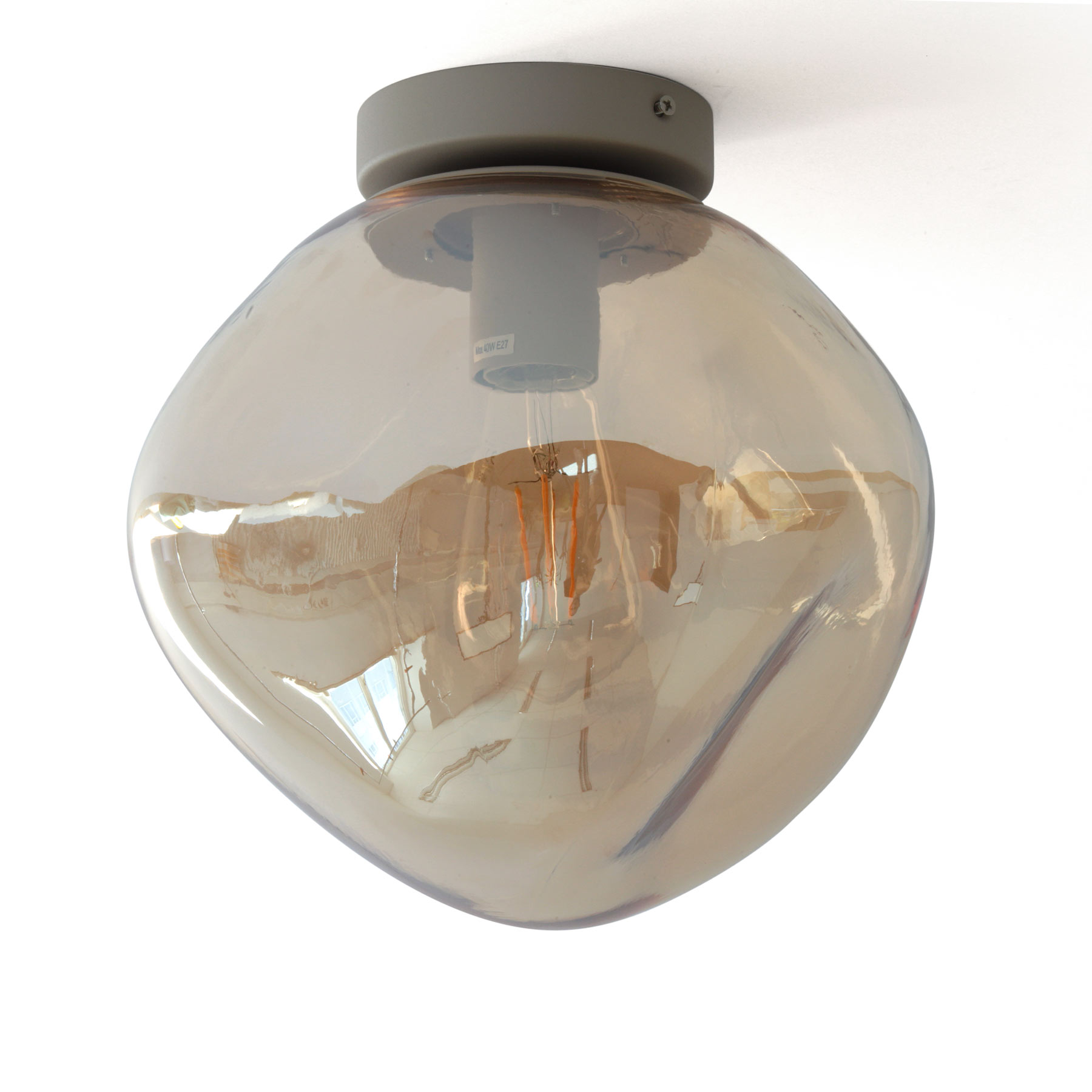 Deckenleuchte mit unregelmäßiger gewölbter Glaskugel, grau oder Bernstein Deckenleuchte mit unregelmäßiger gewölbter Glaskugel, grau oder Bernstein