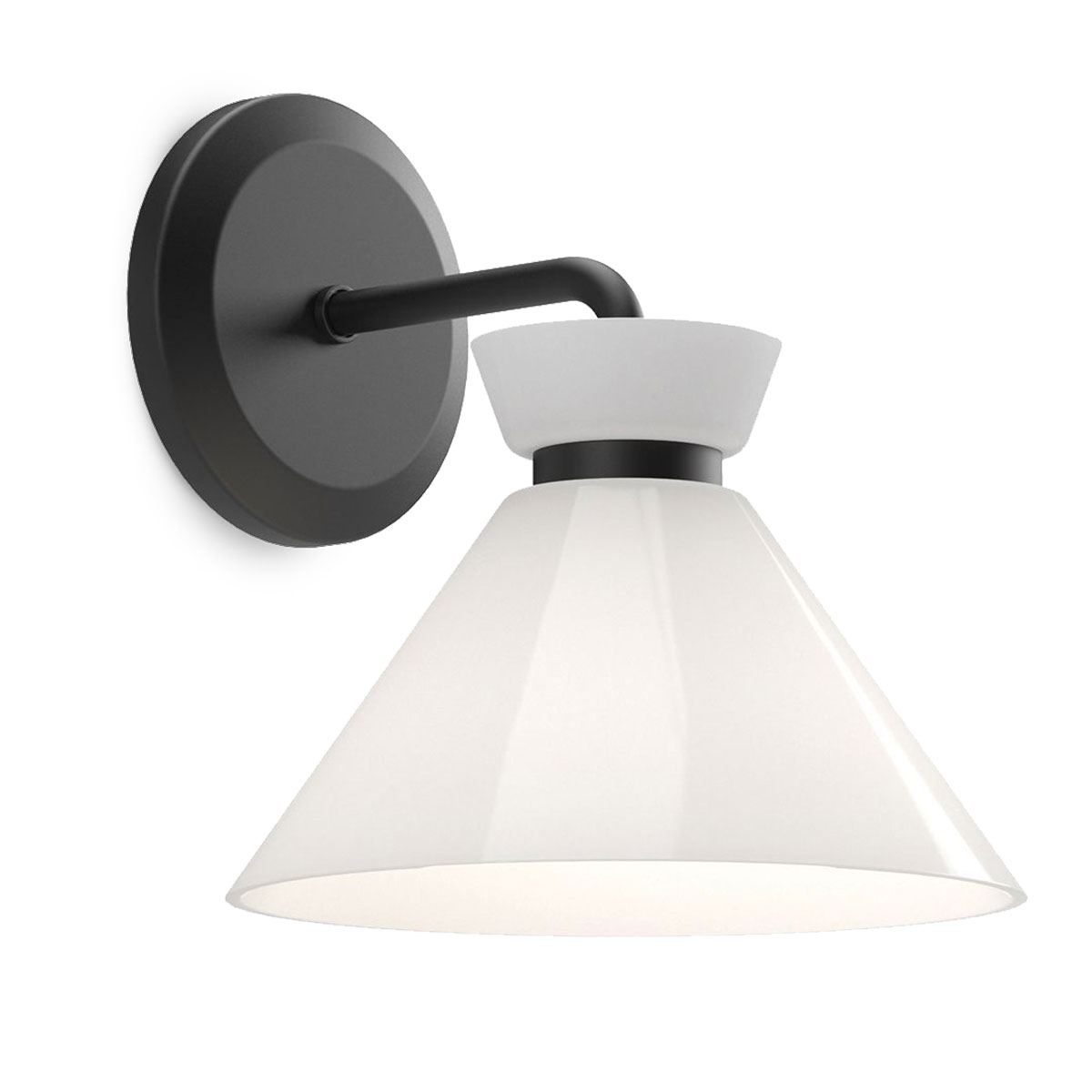 Mid-Century Design Wall Light, Black with Conical Opal Glass